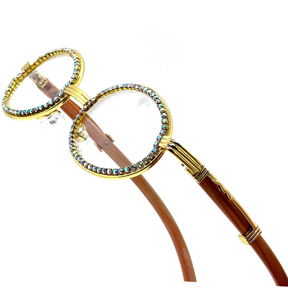 Rhinestone Sunglasses Oval Frame Wood Grain Arms‎ Men's Fashion Hip Hop Lentes